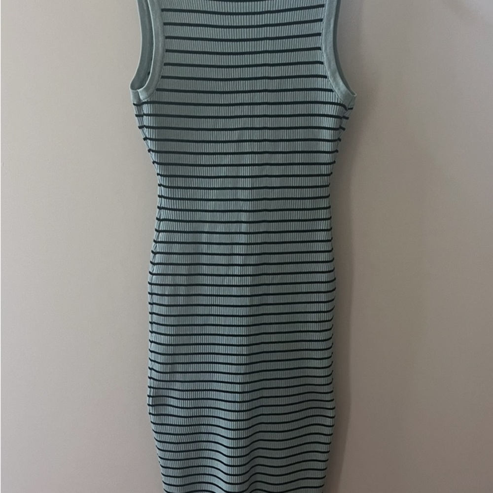 NWOT Love Tree mint stone and black striped ribbed sleeveless dress! Size Large - Picture 4 of 10